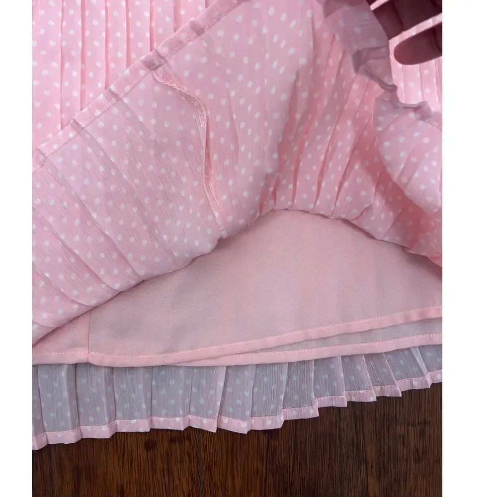 Draper & Damon’s Pink Polka Dot Pleated Midi Skirt‎ Petite Medium Chiffon Lined